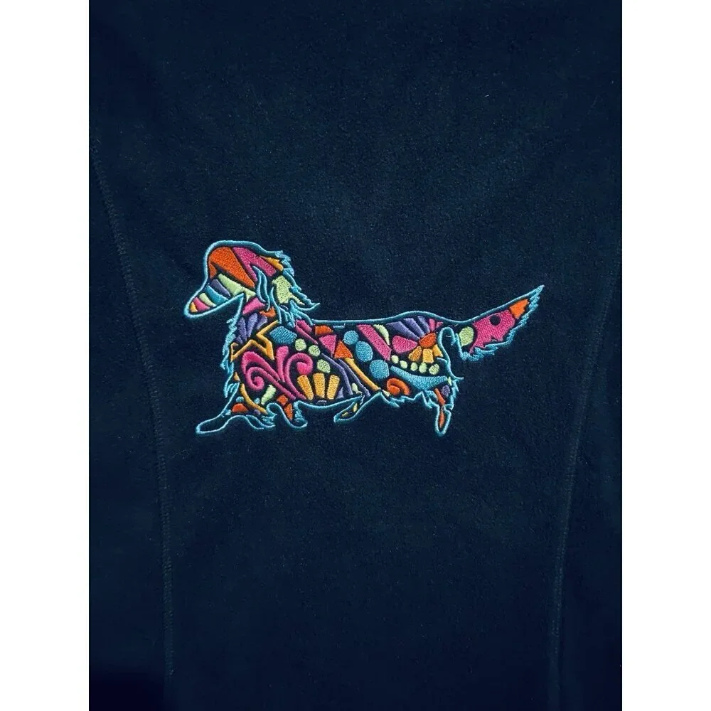 North End Vest Womens XL Navy Blue Embroidered Dachshund Zip Up Pockets Cozy